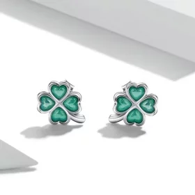 Pandora Style Four Leaf Clover Stud Earrings - SCE1346 Pandora Style Four Leaf Clover Stud Earrings - SCE1346