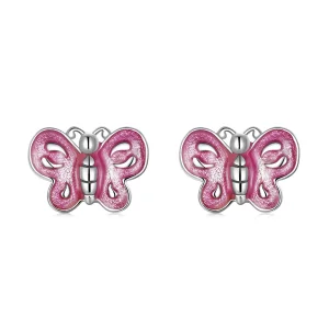 Pandora Style Pink Butterfly Stud Earrings - SCE1344 (image for) Pandora Style Pink Butterfly Stud Earrings - SCE1344