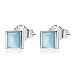 Pandora Style Simple Geometry - Blue Cat's Eye Stud Earrings - SCE1269-BU (image for) Pandora Style Simple Geometry - Blue Cat's Eye Stud Earrings - SCE1269-BU