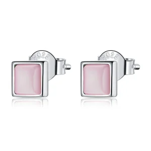 Pandora Style Simple Geometry - Pink Cat's Eye Stud Earrings - SCE1269-PK (image for) Pandora Style Simple Geometry - Pink Cat's Eye Stud Earrings - SCE1269-PK
