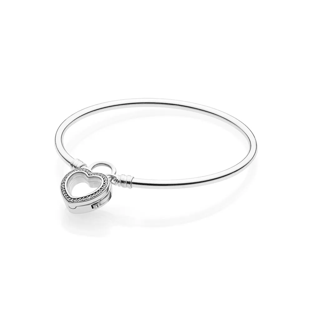 pandora moments silver bangle sparkling floating heart locket 597253cz