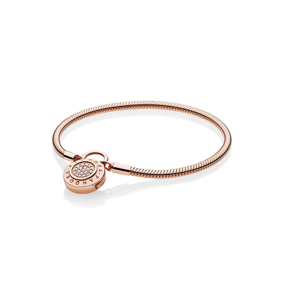 smooth pandora rose bracelet signature padlock clear cz 587757cz