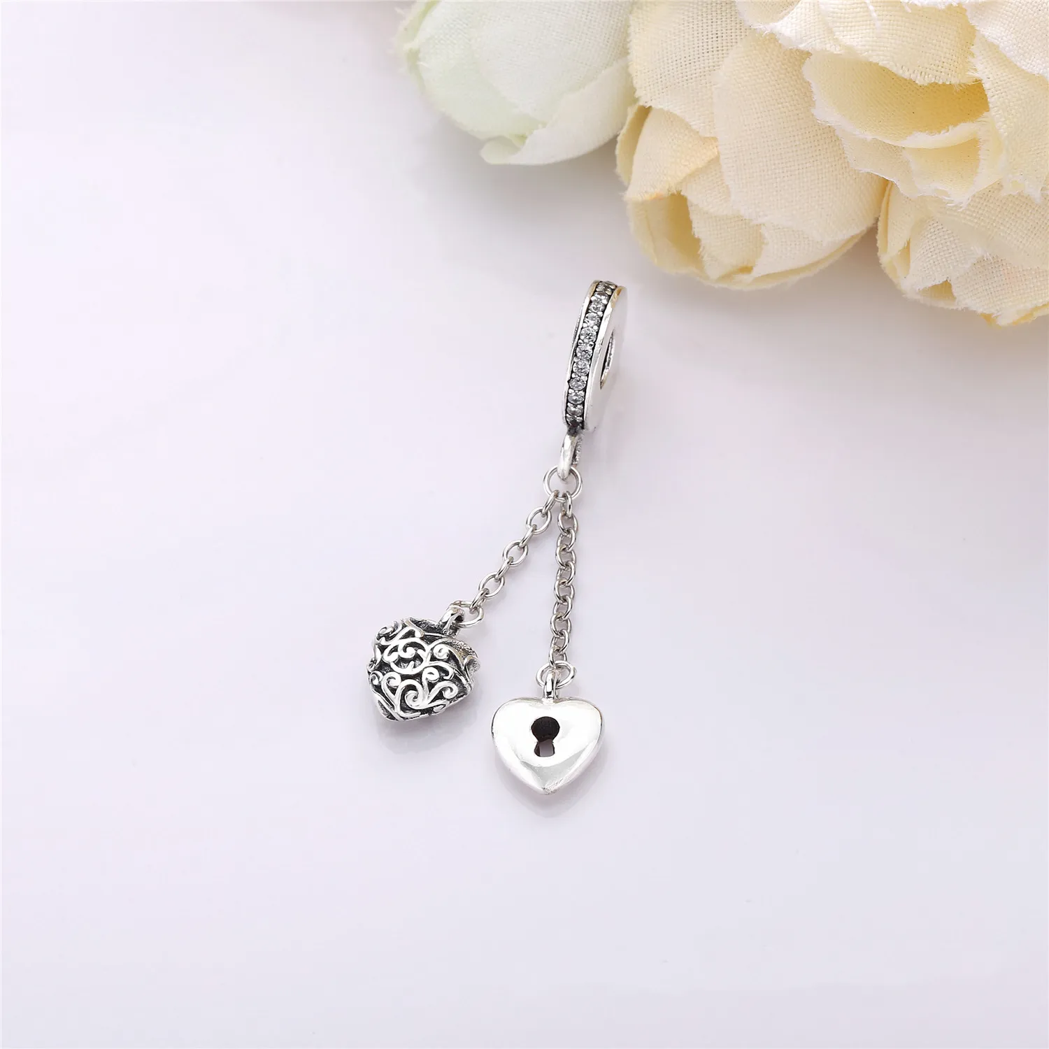 PANDORA Lock & Heart Dangle Charm, Clear CZ - 797642CZ