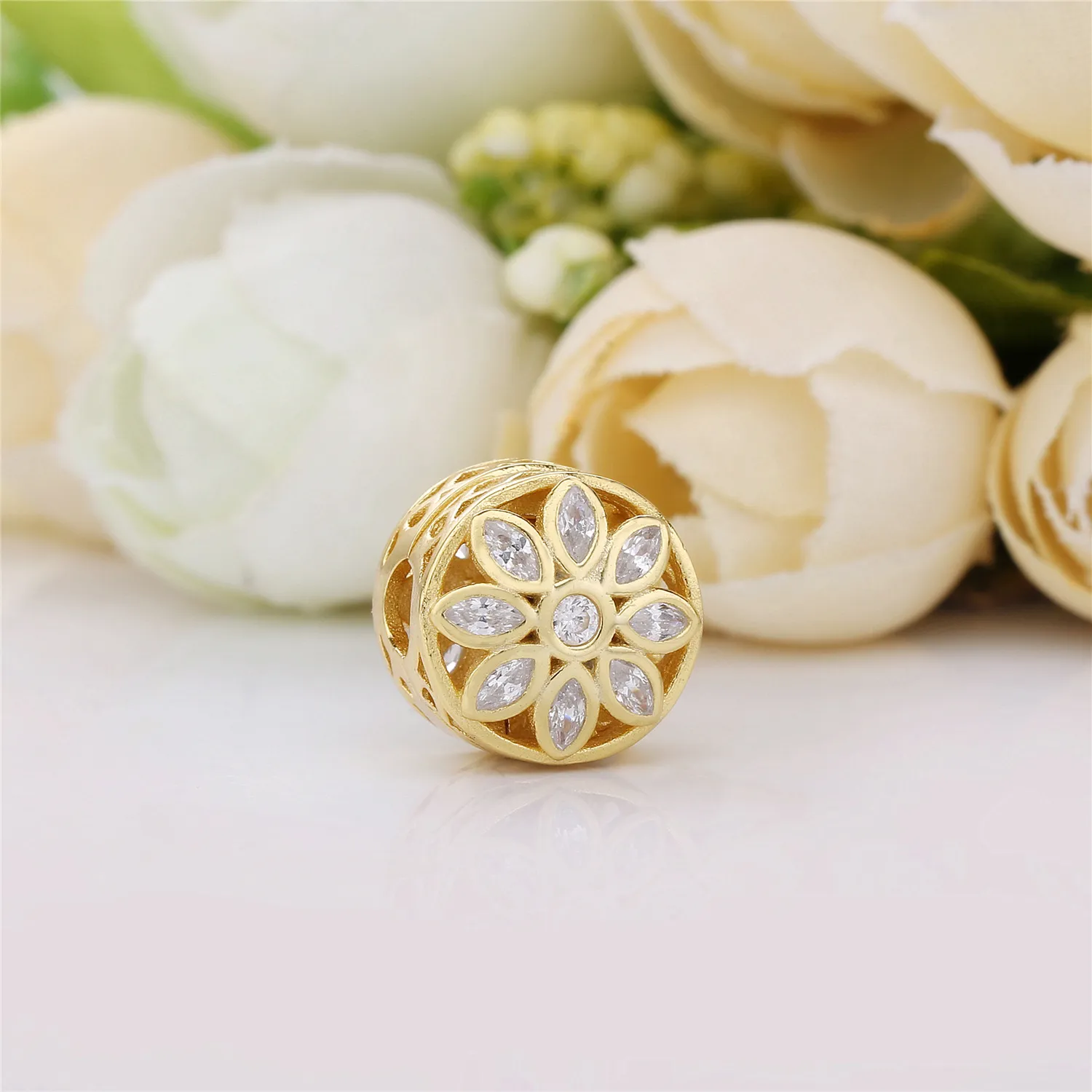 PANDORA Opulent Flower Charm, 14K Gold & Clear CZ - 757639CZ