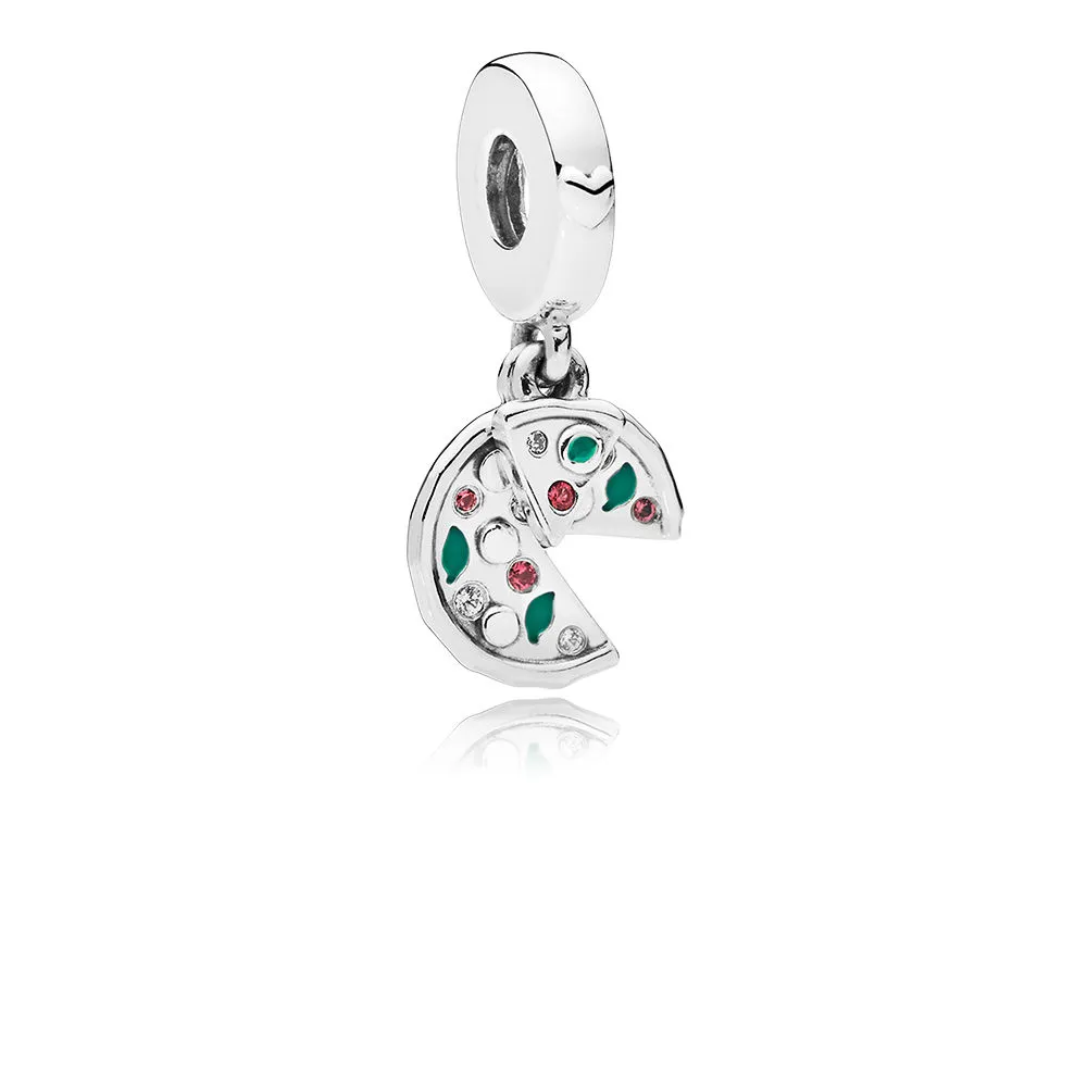 pandora passion for pizza dangle charm green enamel red crystal clear cz 797443cz