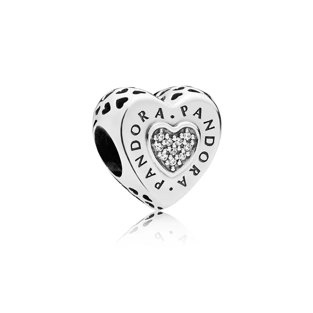 PANDORA Signature Heart Charm, Clear CZ - 797375CZ