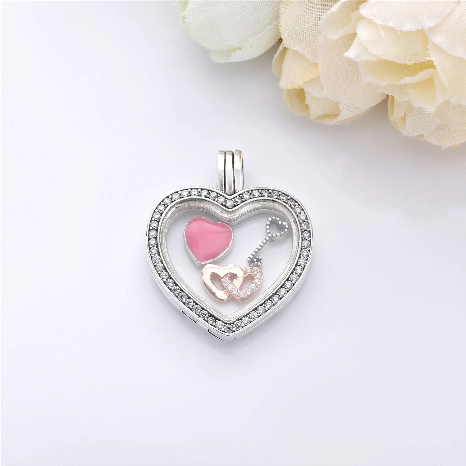 Sparkling PANDORA Heart Floating Locket Pendant Charm - 797248CZ