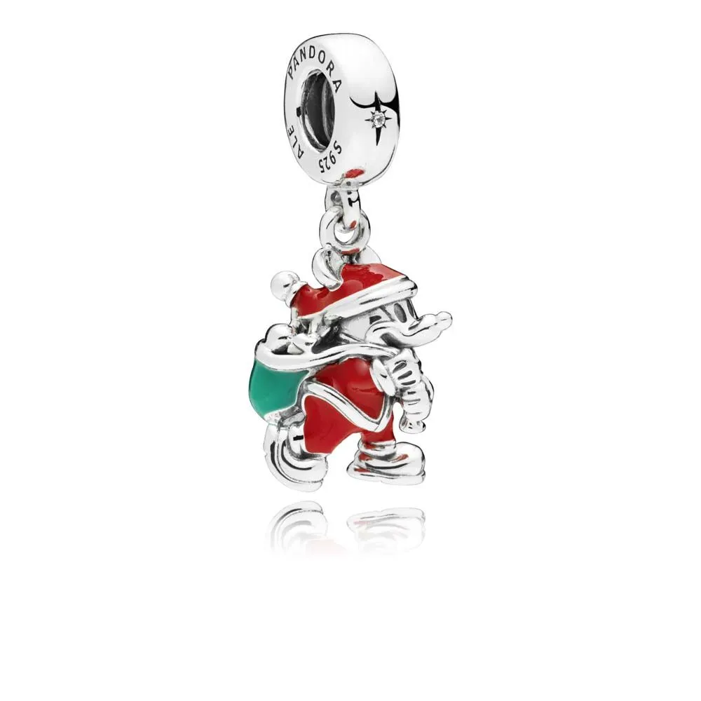 pandora disney santa mickey gift bag dangle charm red green enamel 797501enmx