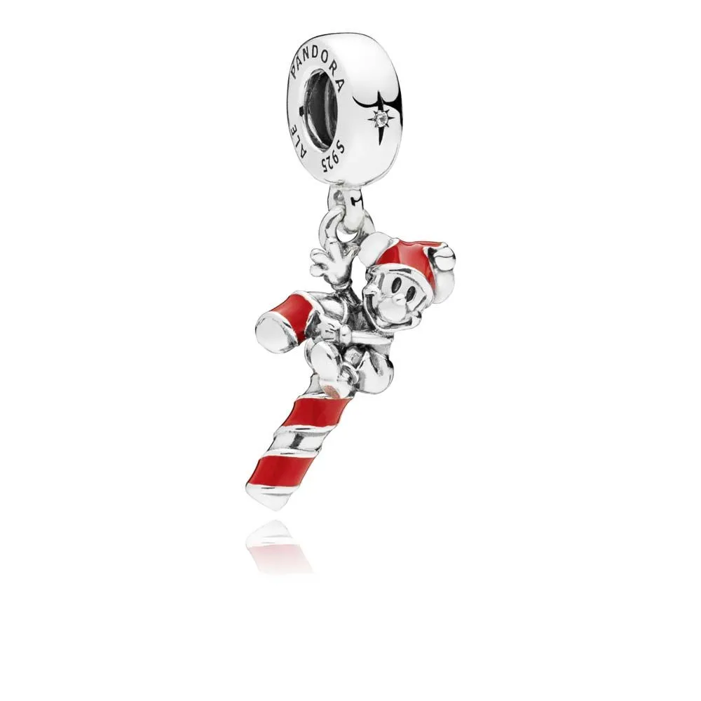 PANDORA Disney, Santa Mickey's Candy Cane Dangle Charm, Red Enamel - 797500EN09