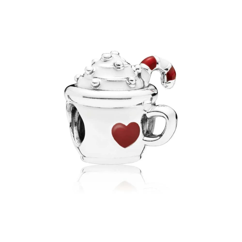 PANDORA Warm Cocoa Charm, White & Red Enamel - 797523ENMX