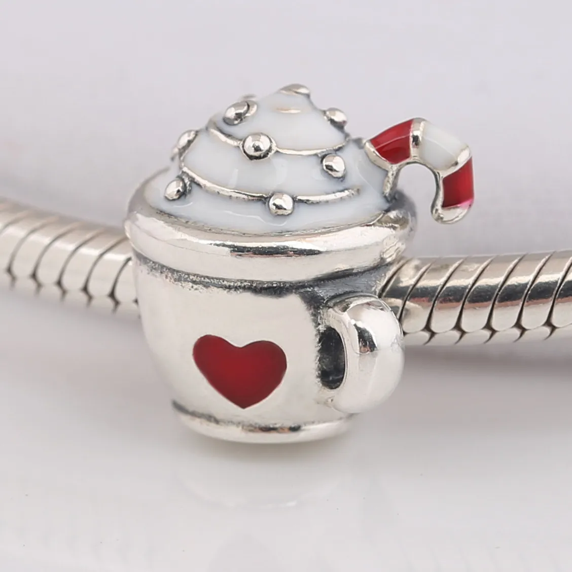 PANDORA Warm Cocoa Charm, White & Red Enamel - 797523ENMX