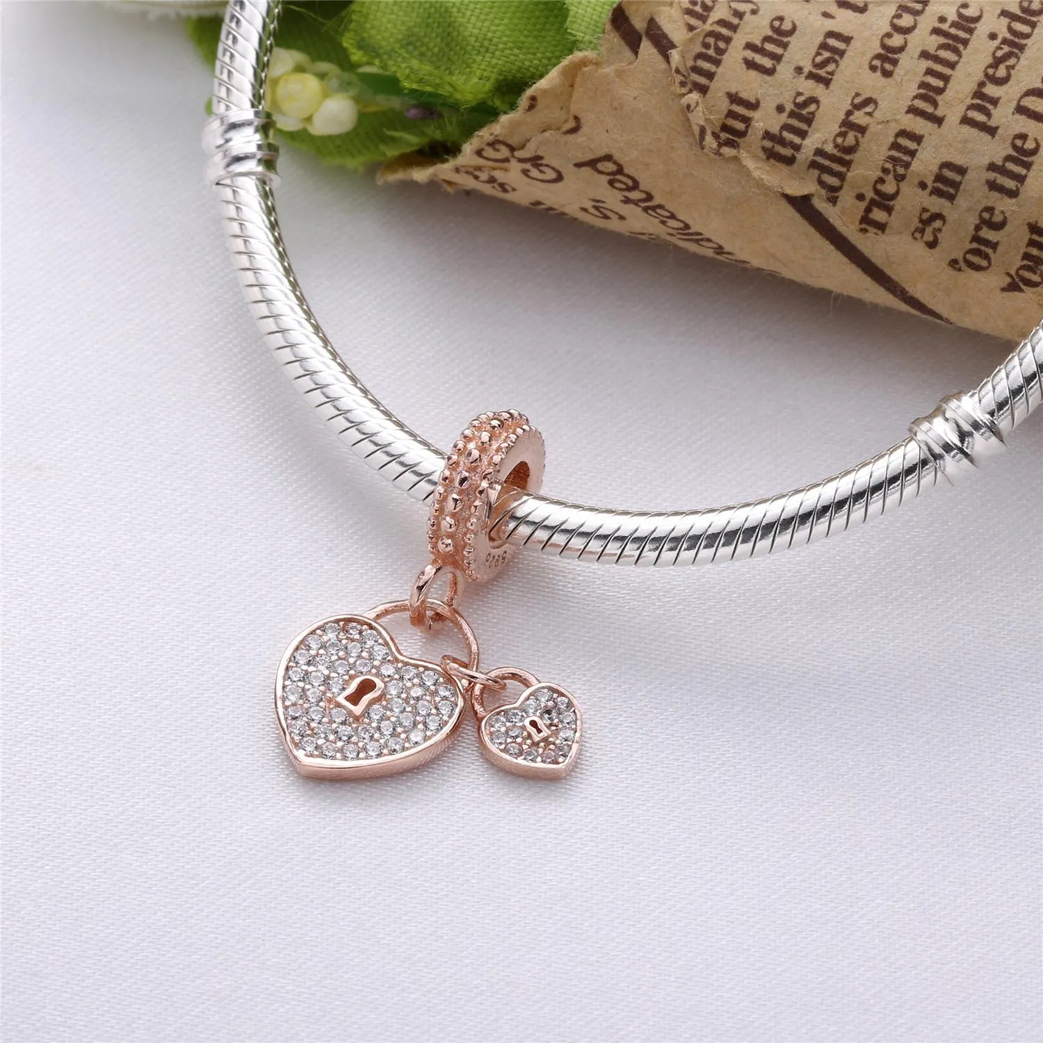 Love Locks Dangle Charm, PANDORA Rose™ & Clear CZ - 781807CZ