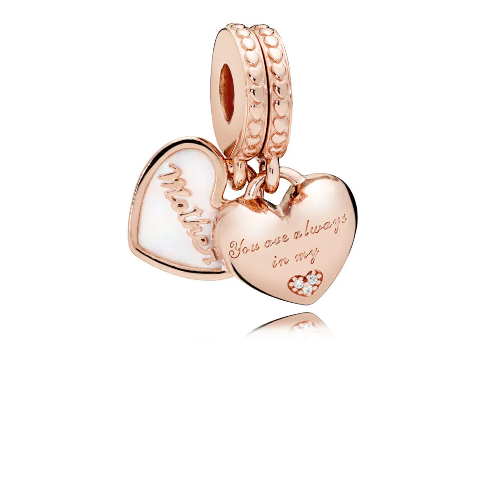 Mother & Daughter Hearts Dangle Charm, PANDORA Rose™, Silver Enamel & Clear CZ - 782072EN23