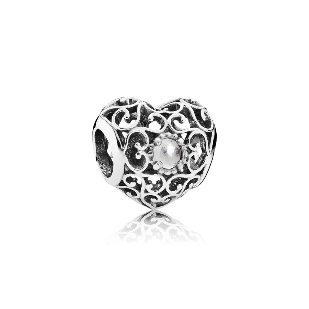 PANDORA April Signature Heart Charm, Rock Crystal - 791784RC