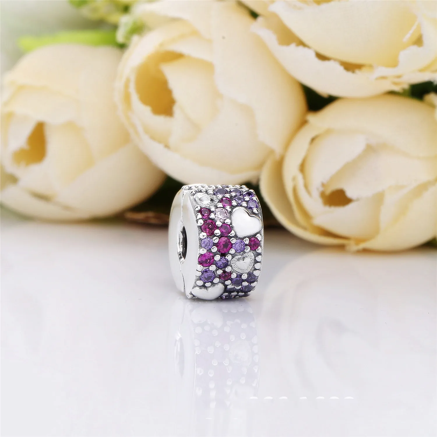 PANDORA Asymmetric Hearts of Love Charm, Red & Pink CZ, Royal Purple Crystals, Crimson Red Enamel - 797838CZRMX