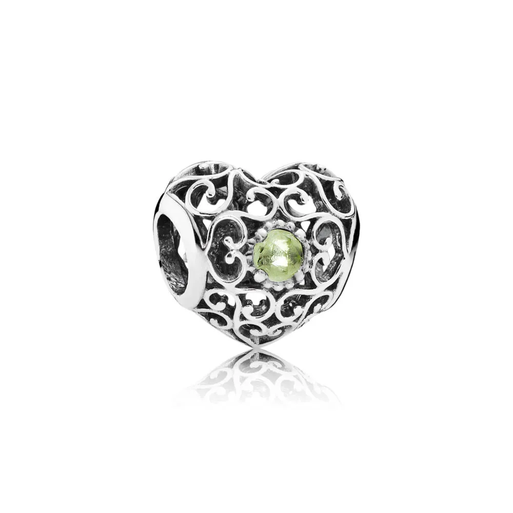 PANDORA August Signature Heart Charm, Peridot - 791784PE