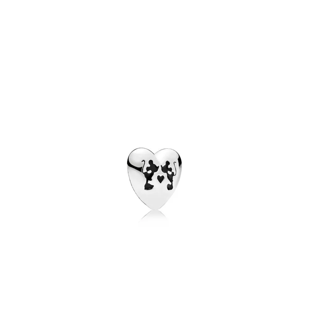 PANDORA Disney, Mickey & Minnie Kiss Petite Locket Charm, Black Enamel - 796347EN16