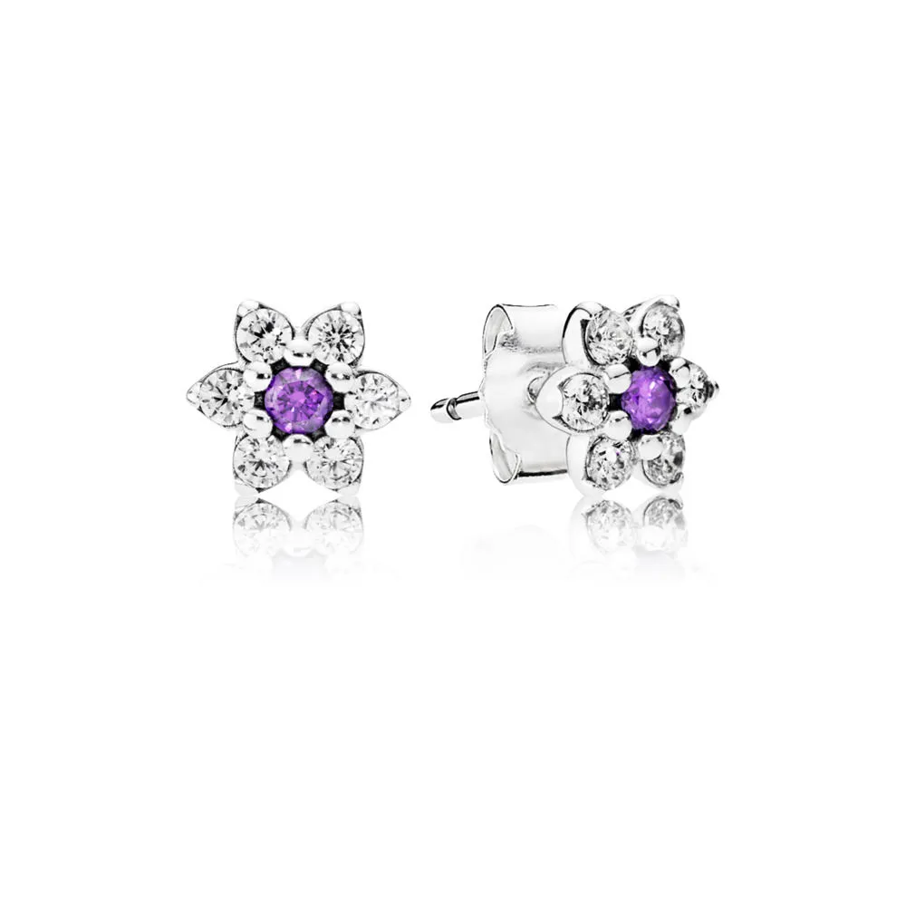 PANDORA Forget Me Not Stud Earrings, Purple & Clear CZ - 290690ACZ