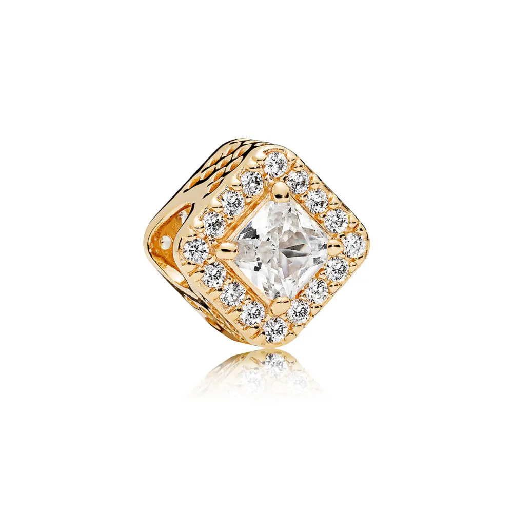 pandora geometric radiance charm 14k gold clear cz 756207cz