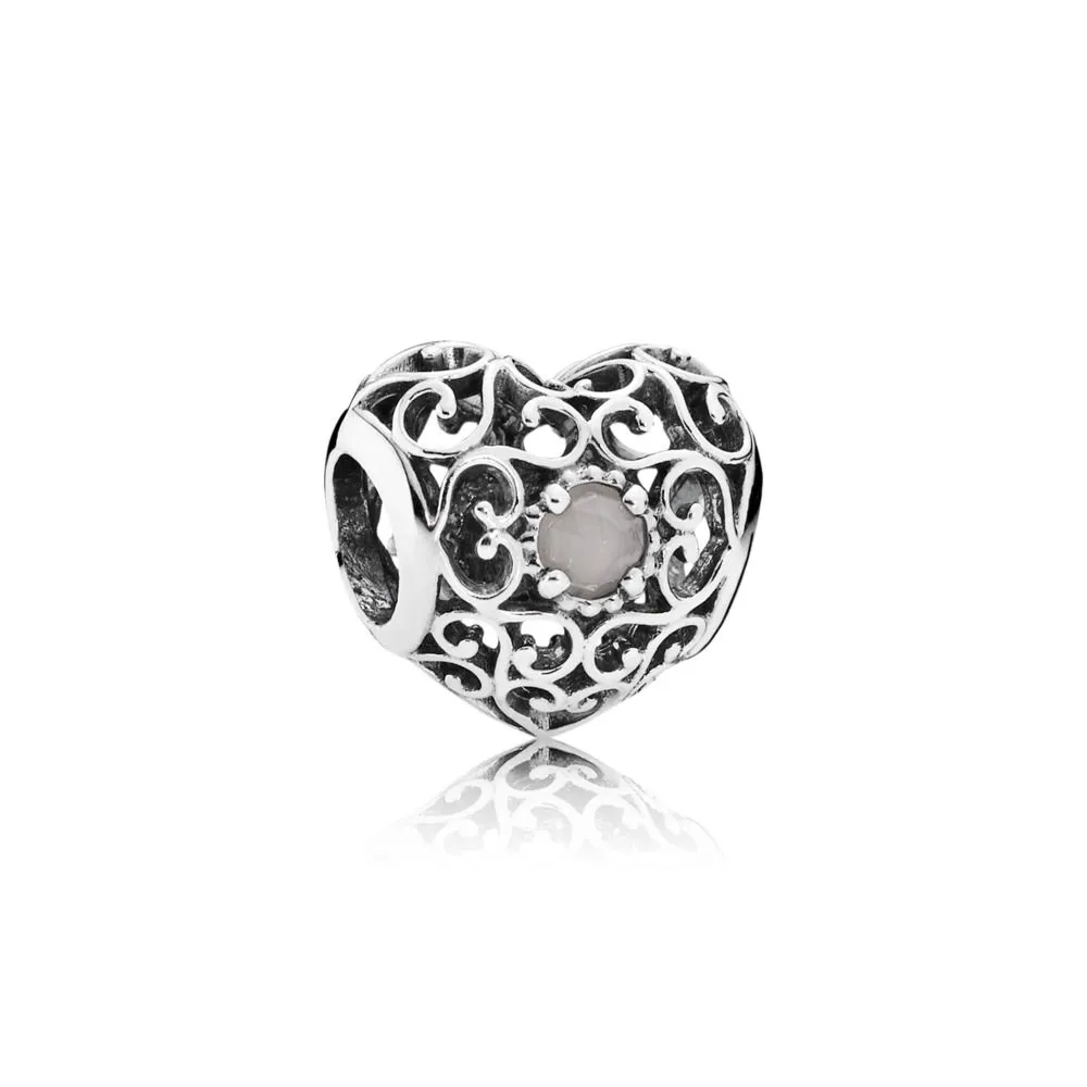 PANDORA June Signature Heart Charm, Grey Moonstone - 791784MSG