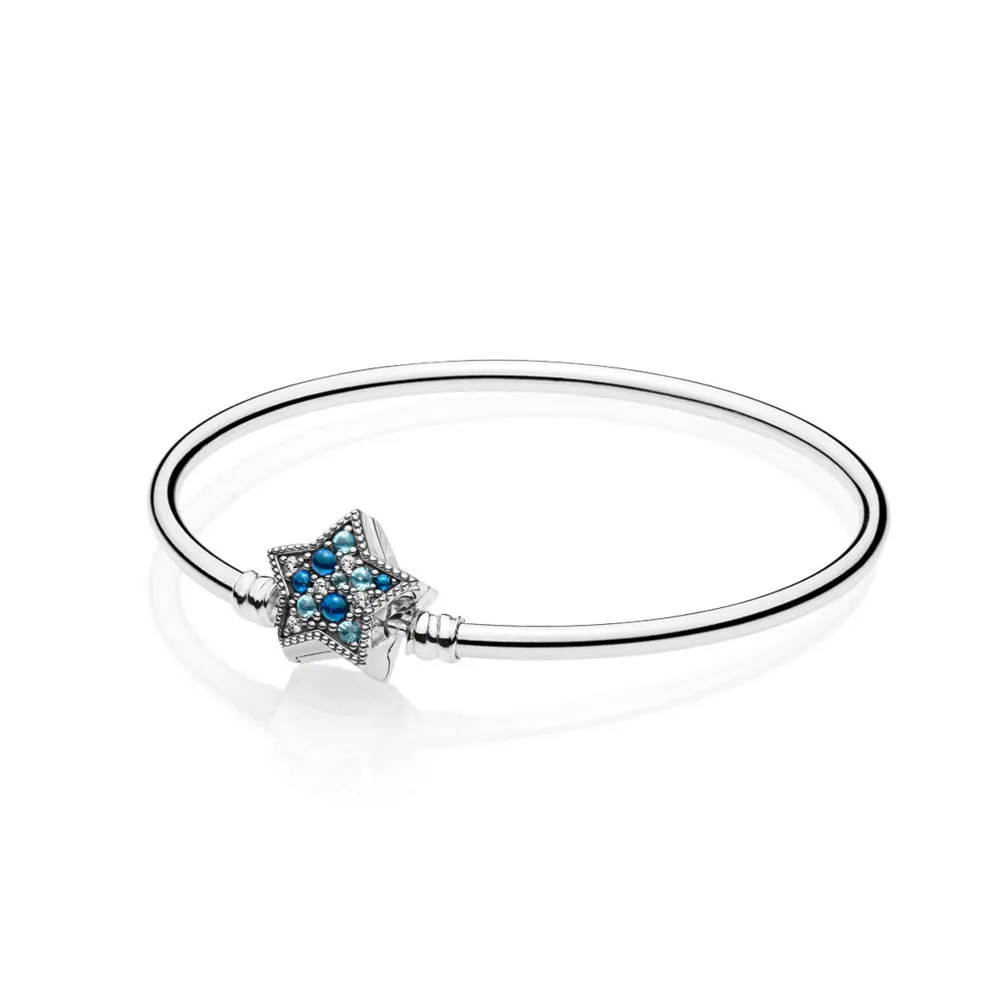 pandora moments bright blue star clasp bangle 597534ncbmx