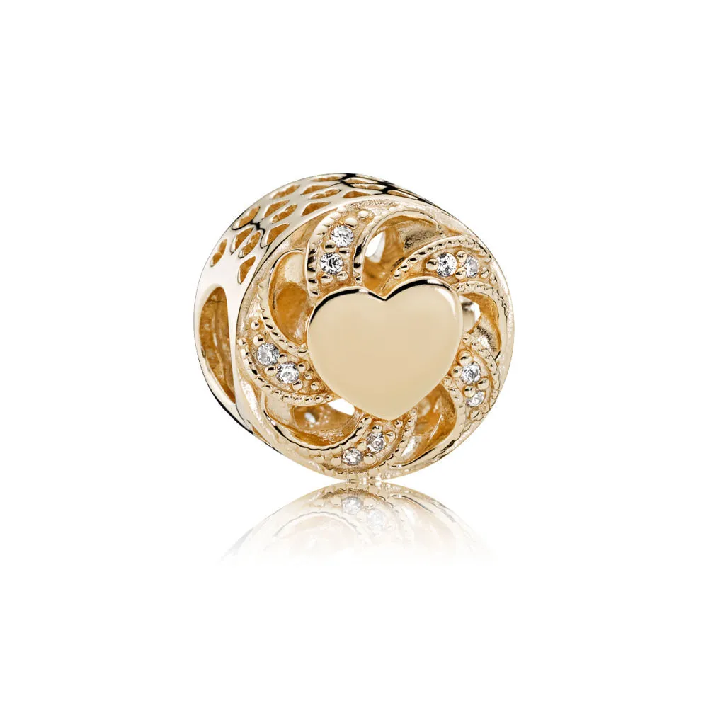 pandora ribbon heart charm 14k gold clear cz 751004cz