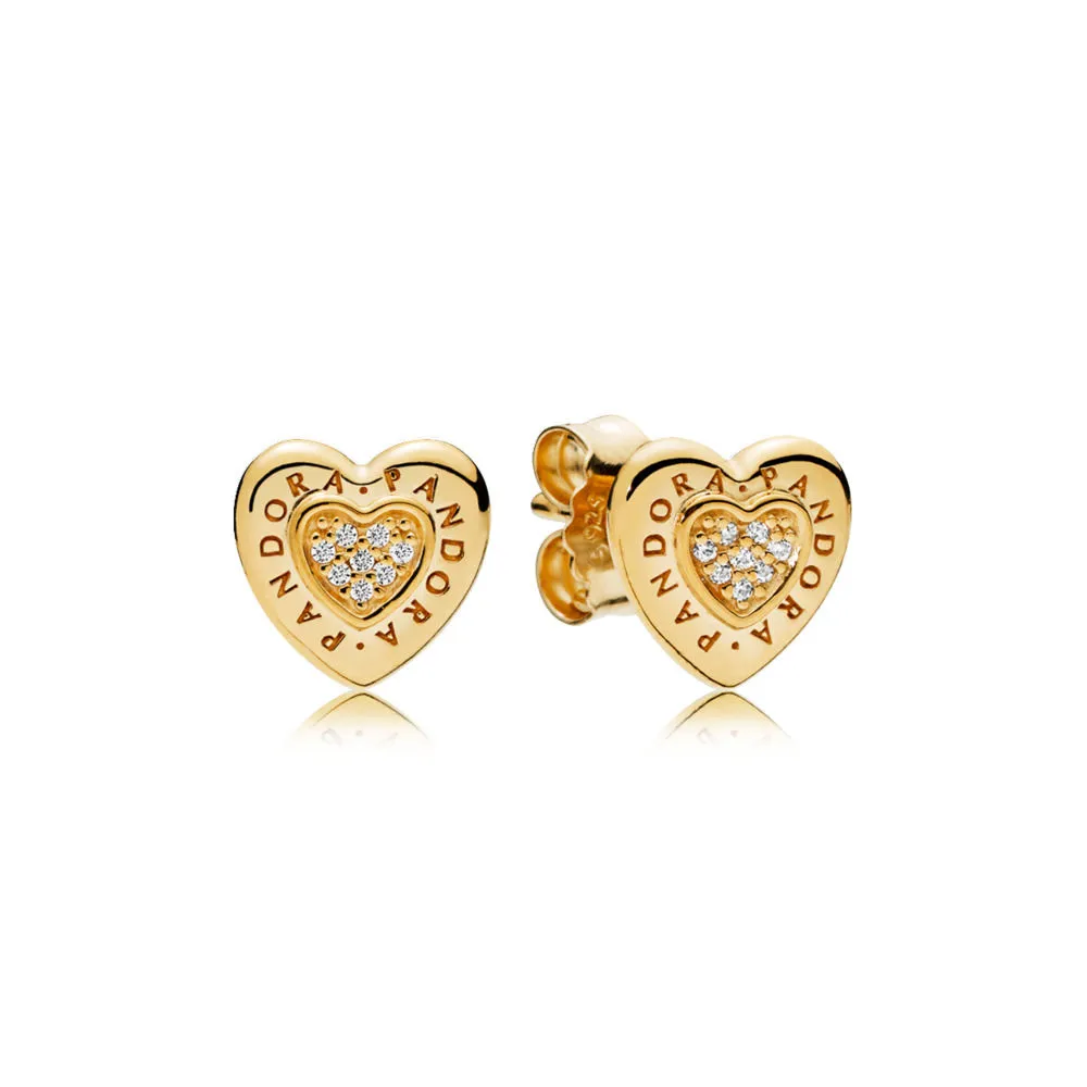 PANDORA Signature Heart Stud Earrings, PANDORA Shine™ & Clear CZ - 267382CZ