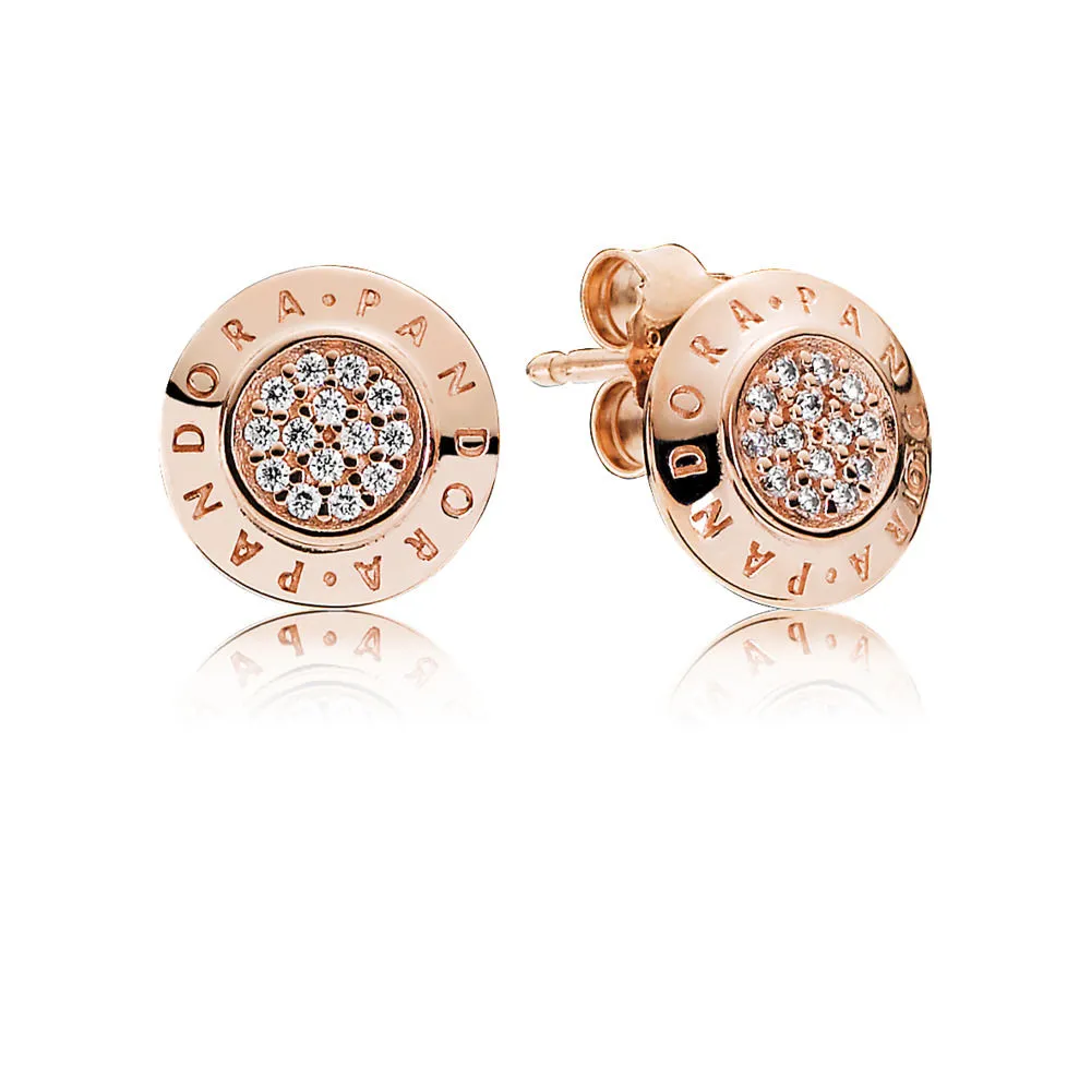 PANDORA Signature Stud Earrings, PANDORA Rose™ & Clear CZ - 280559CZ