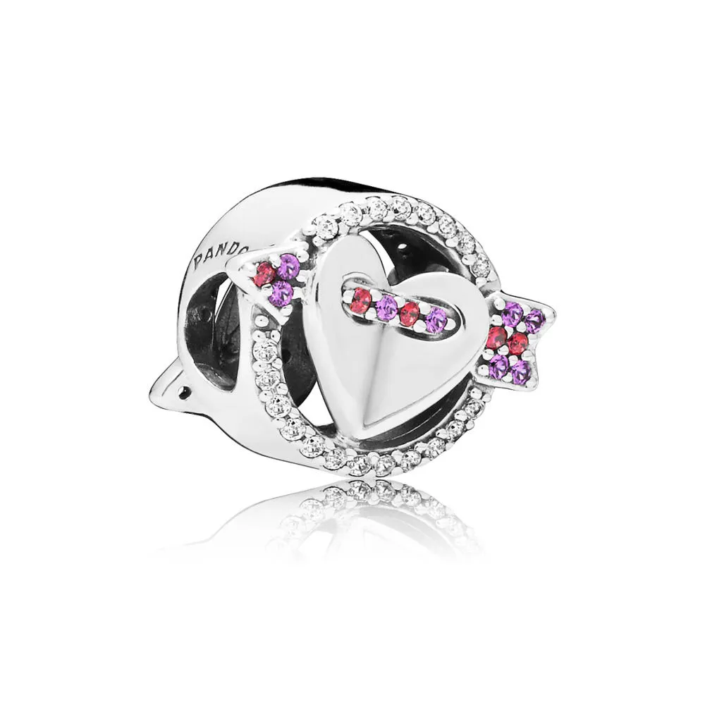 PANDORA Sparkling Arrow & Heart Charm, Red & Clear CZ, Royal Purple Crystals - 797827CZMX