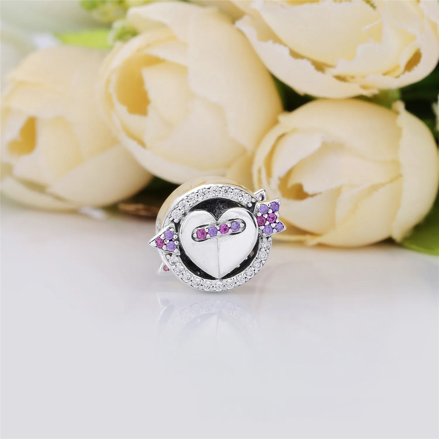 PANDORA Sparkling Arrow & Heart Charm, Red & Clear CZ, Royal Purple Crystals - 797827CZMX