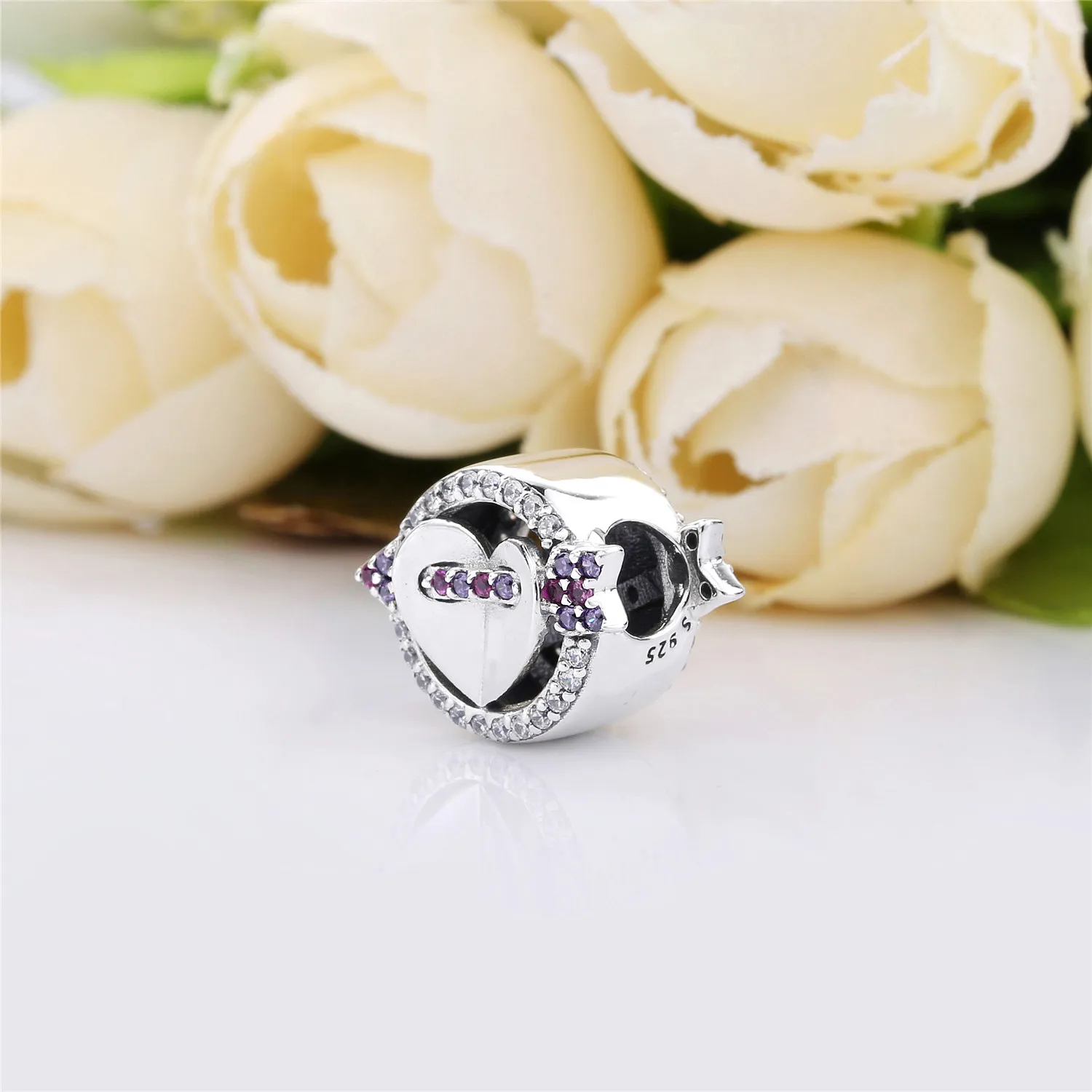 PANDORA Sparkling Arrow & Heart Charm, Red & Clear CZ, Royal Purple Crystals - 797827CZMX