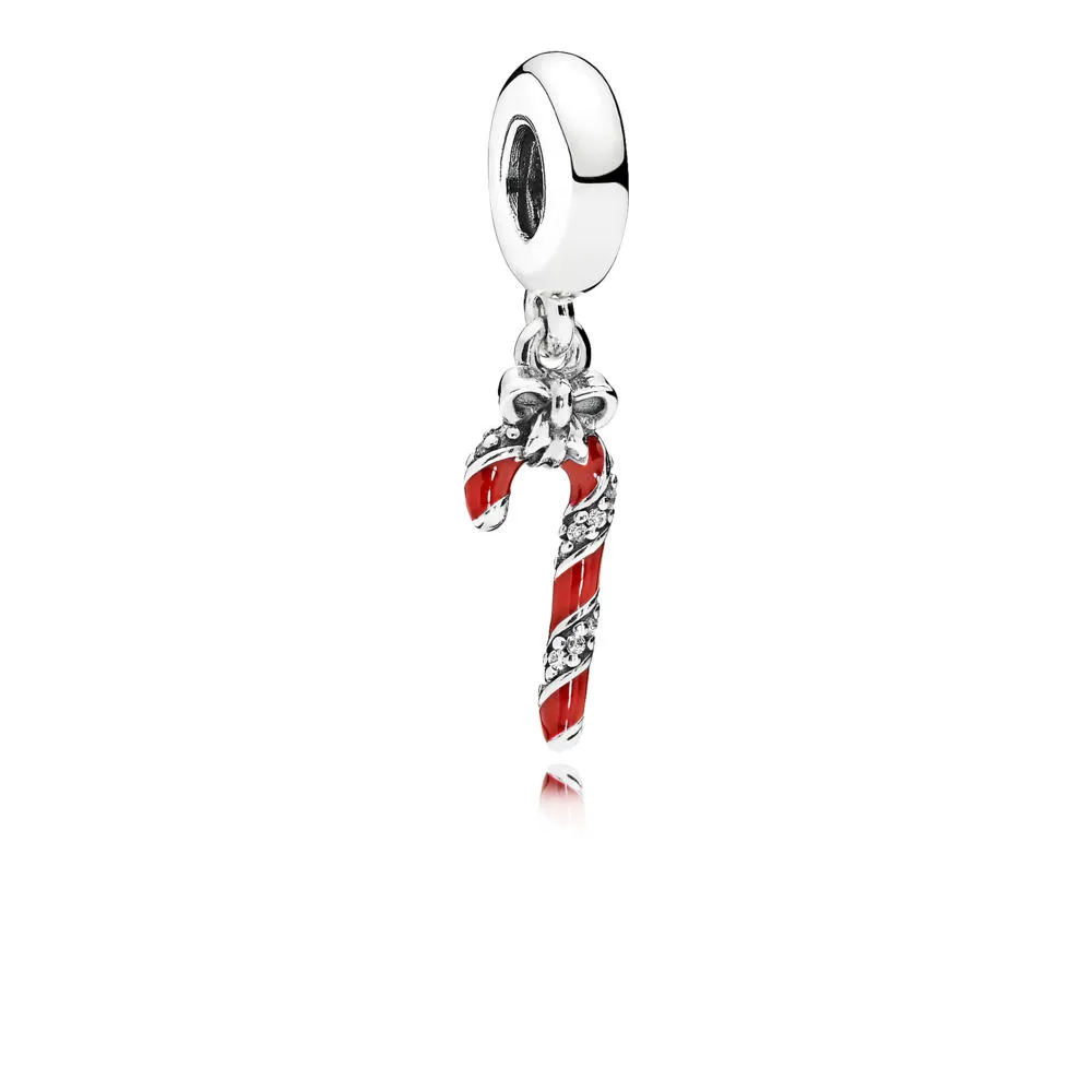 PANDORA Sparkling Candy Cane Dangle Charm, Berry Red Enamel & Clear CZ - 796382EN39