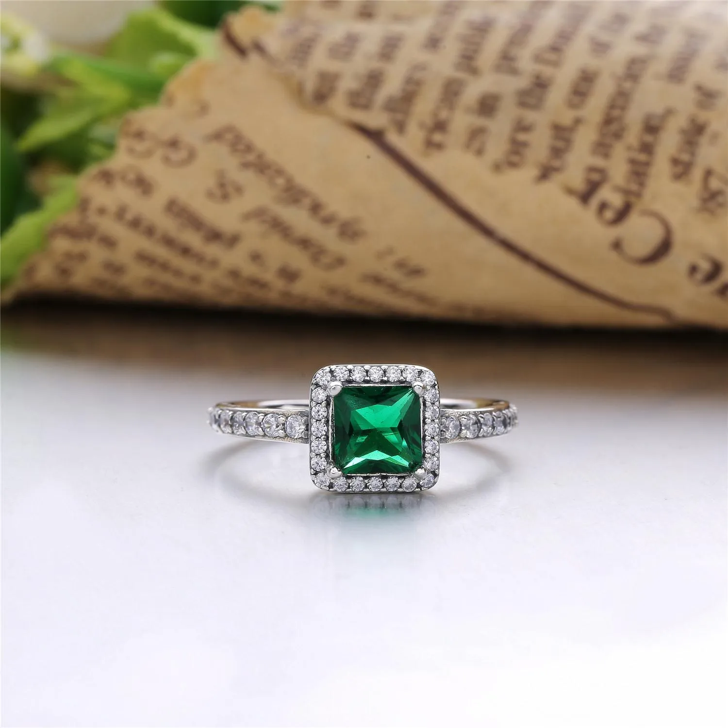 PANDORA Timeless Elegance Ring, Green & Clear CZ - 190947GCZ