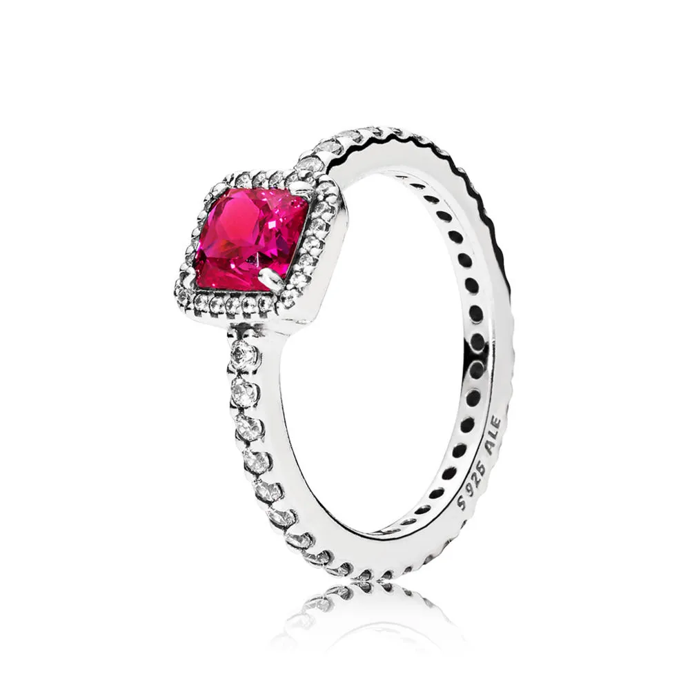 pandora timeless elegance ring synthetic ruby & clear cz 190947sru