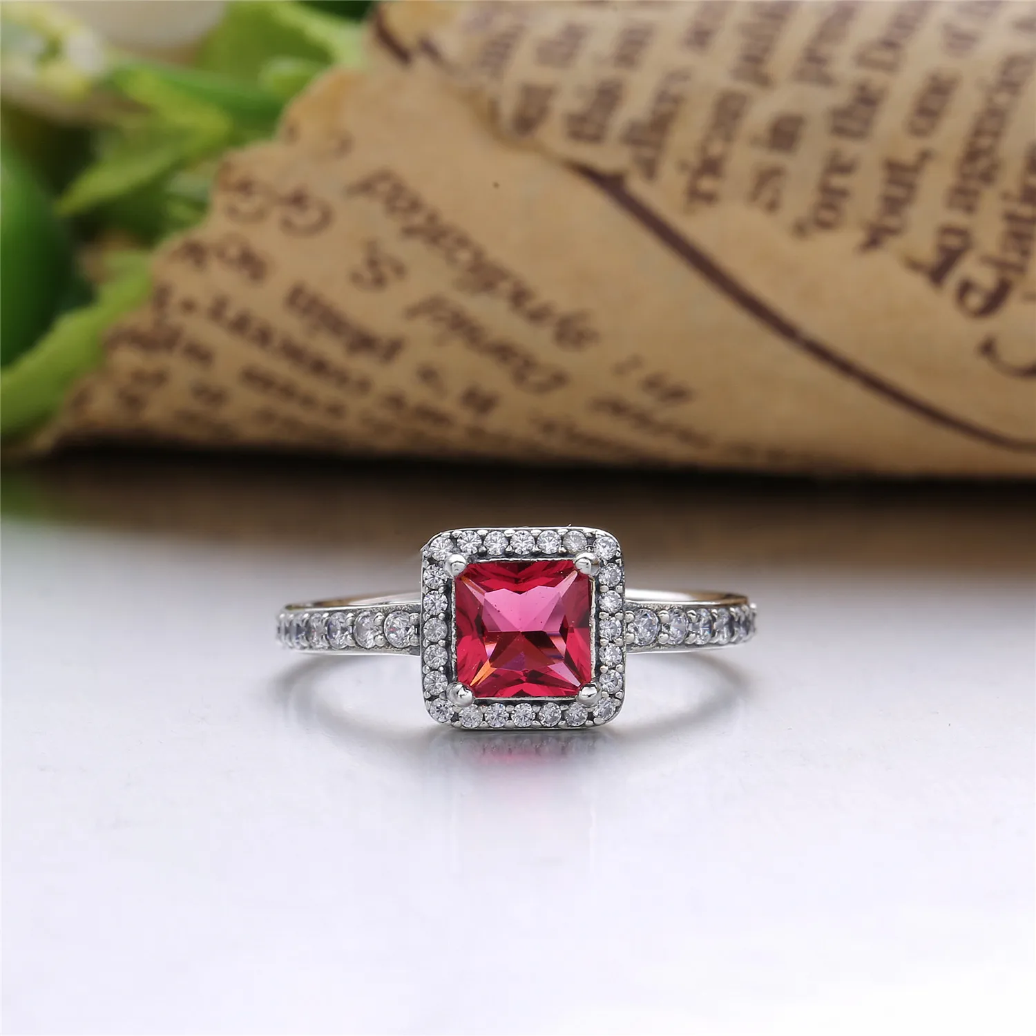 PANDORA Timeless Elegance Ring, Synthetic Ruby & Clear CZ - 190947SRU