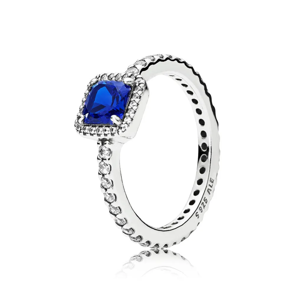 pandora timeless elegance ring true blue crystal & clear cz 190947nbt