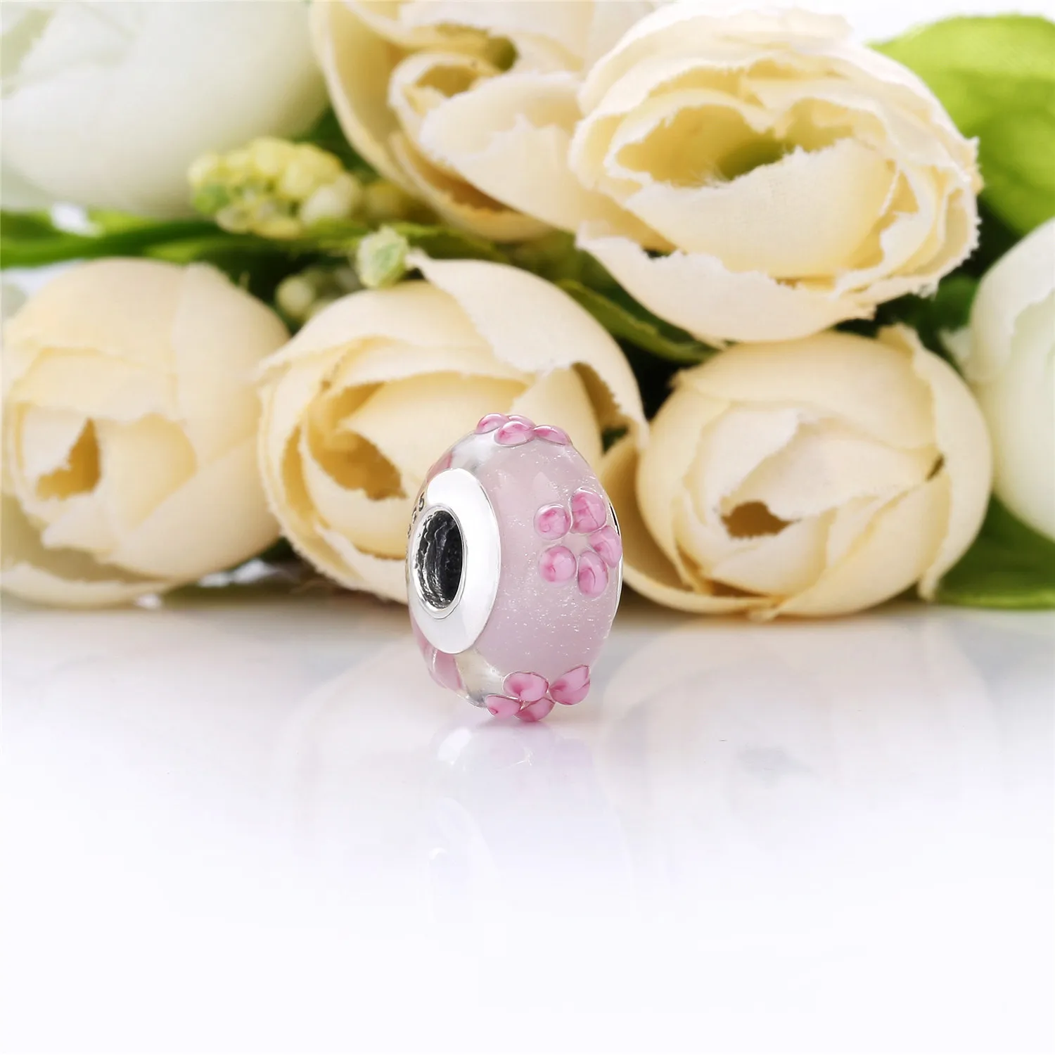 PANDORA Pink Flower Glass Charm - 797901