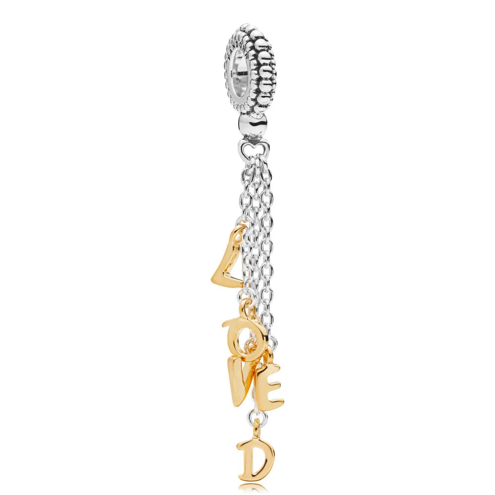 pandora twotone loved script dangle charm 767831