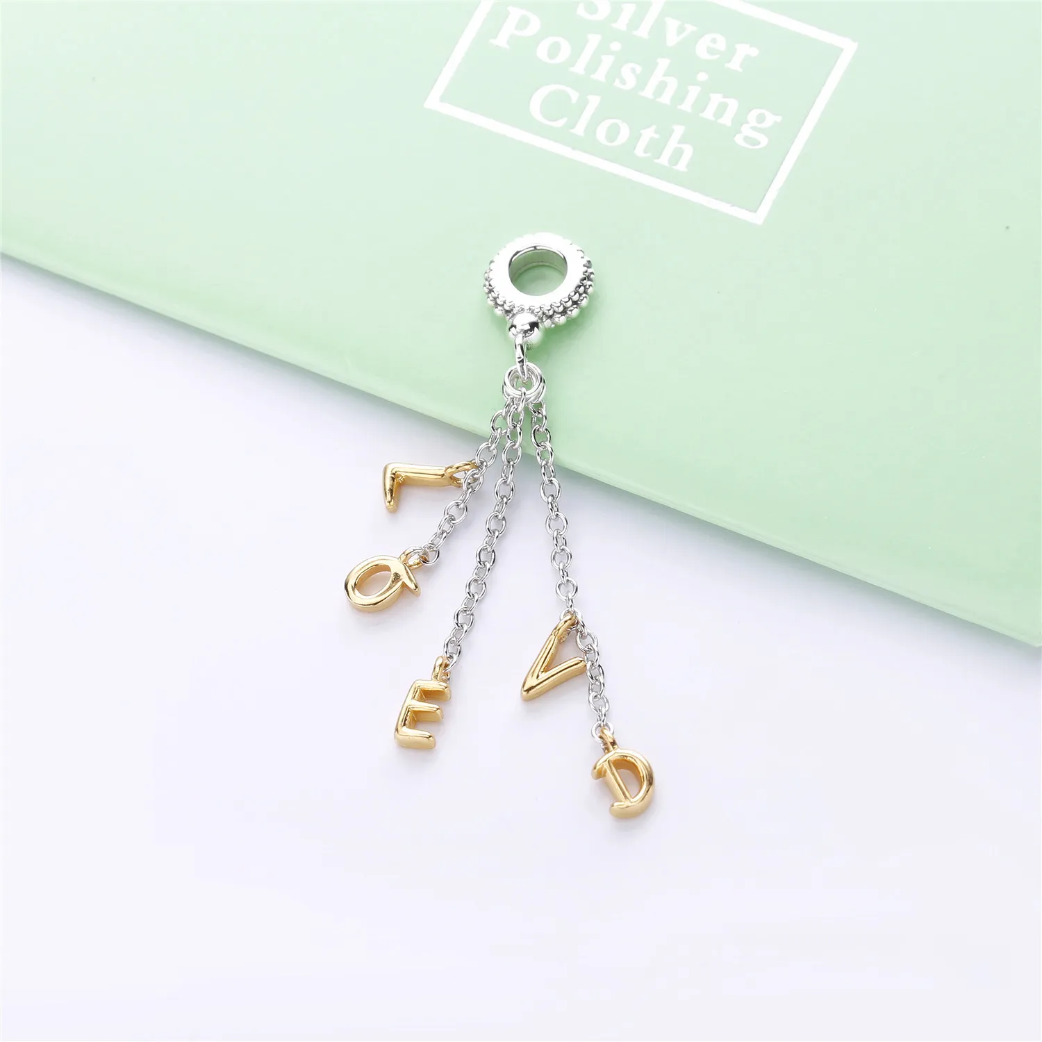 PANDORA Two-Tone Loved Script Dangle Charm - 767831