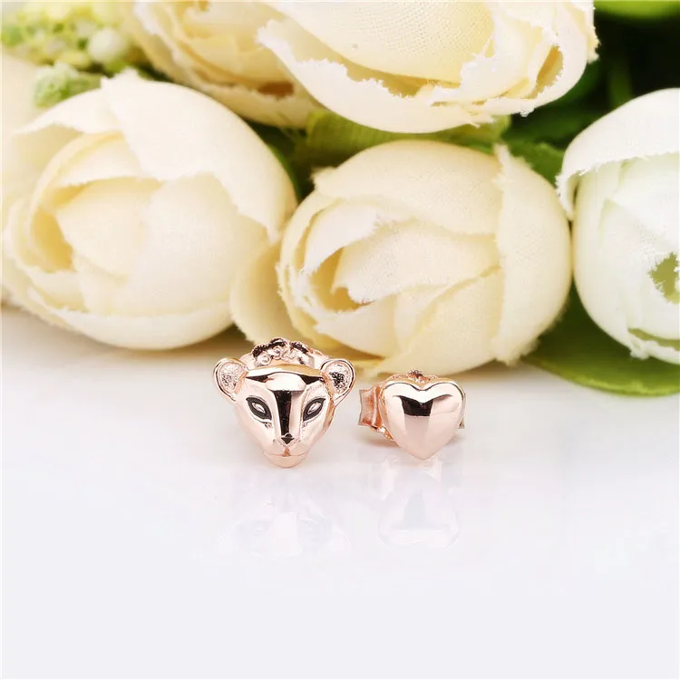 Lion Princess & Heart Stud Earrings, Pandora Rose™ - 288022EN16