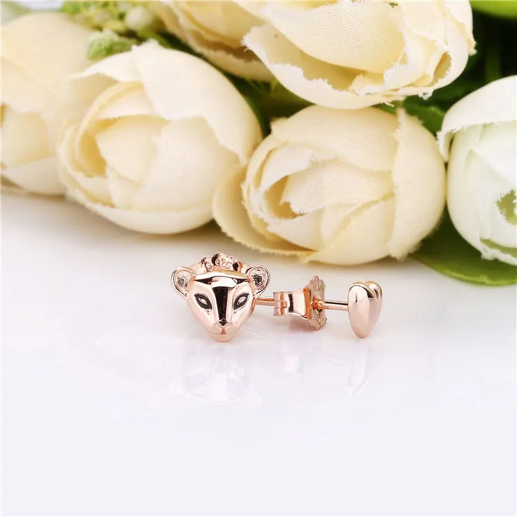 Lion Princess & Heart Stud Earrings, Pandora Rose™ - 288022EN16