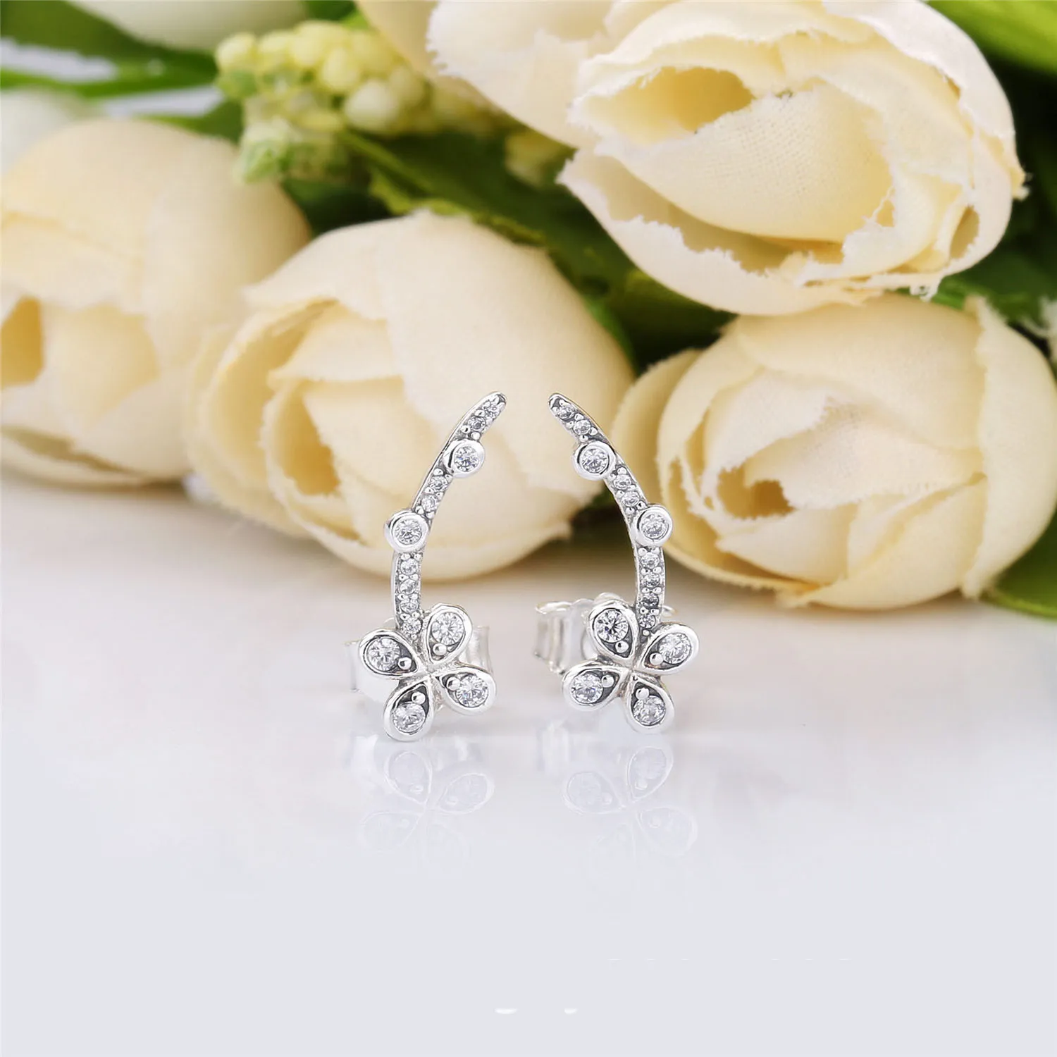 PANDORA Draped Four-Petal Flower Earrings - 297936CZ