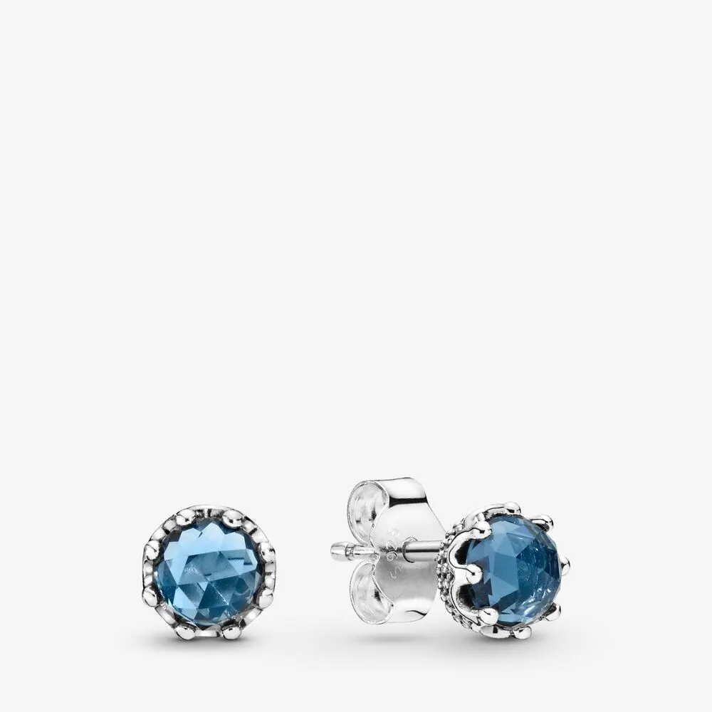 Pandora Blue Sparkling Crown Stud Earrings 298311NMB - 298311NMB