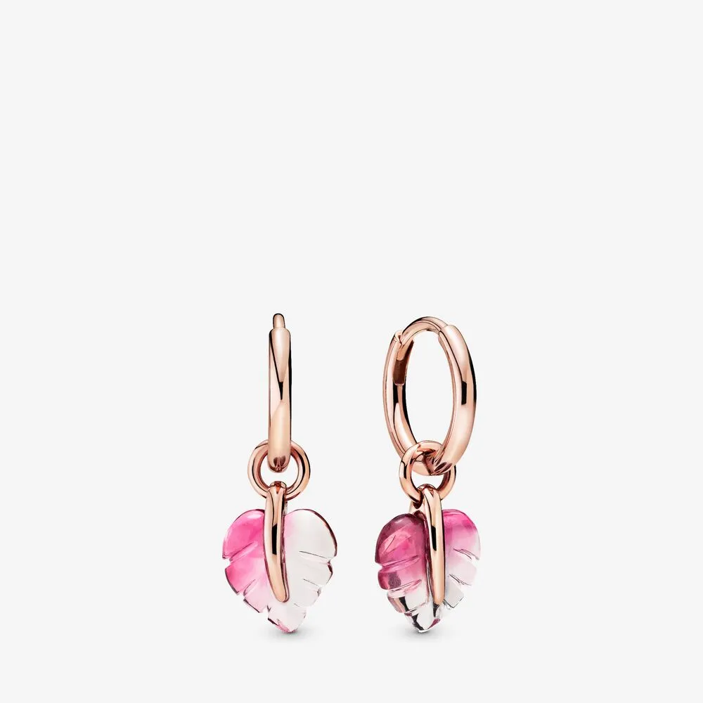 pandora pink murano glass leaf hoop earrings 288317pmu