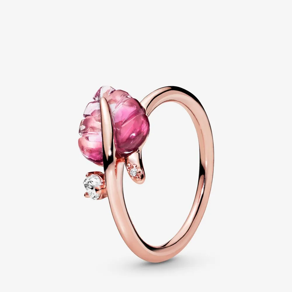 pandora pink murano glass leaf ring 188319pmu