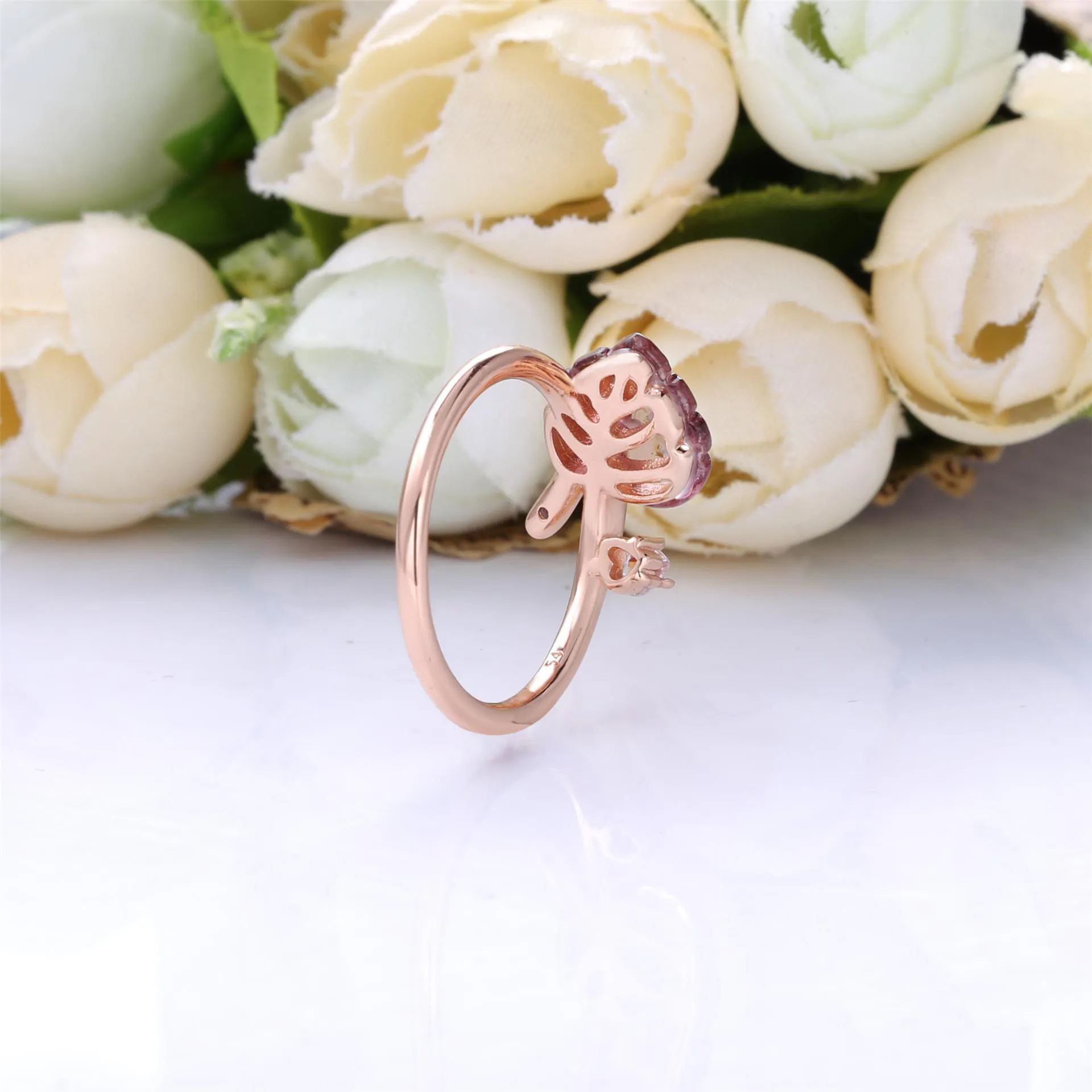 PANDORA Pink Murano Glass Leaf Ring - 188319PMU