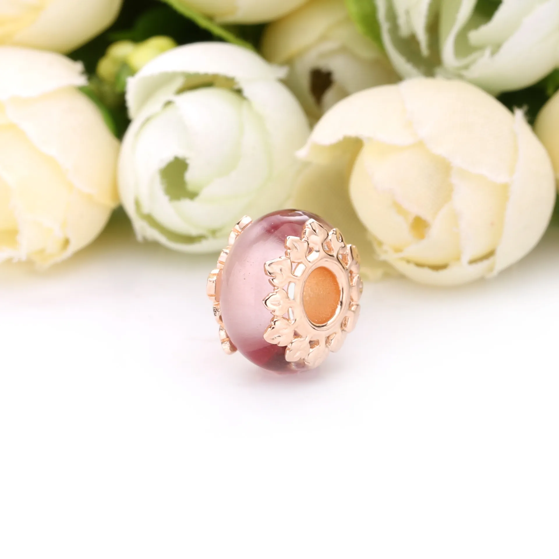 PANDORA Pink Murano Glass Leaves Charm - 788244