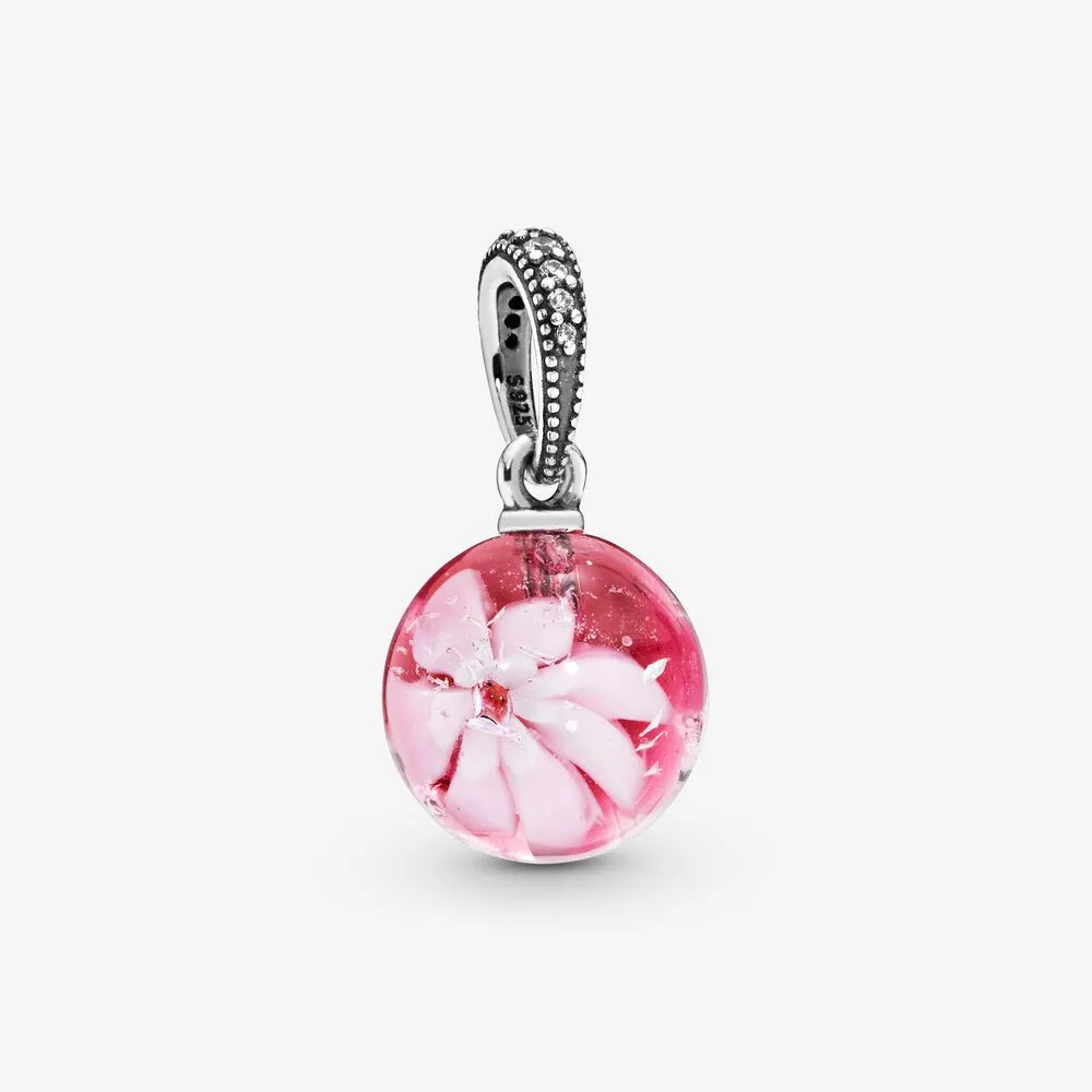 pandora pink peach blossom flower murano glass dangle charm 798082cz