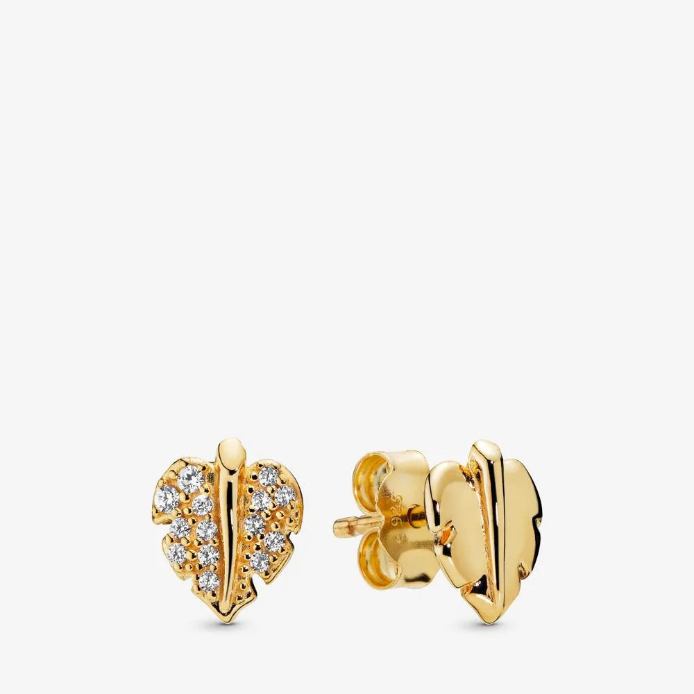 pandora shine shining and sparkling leaf stud earrings 268334cz