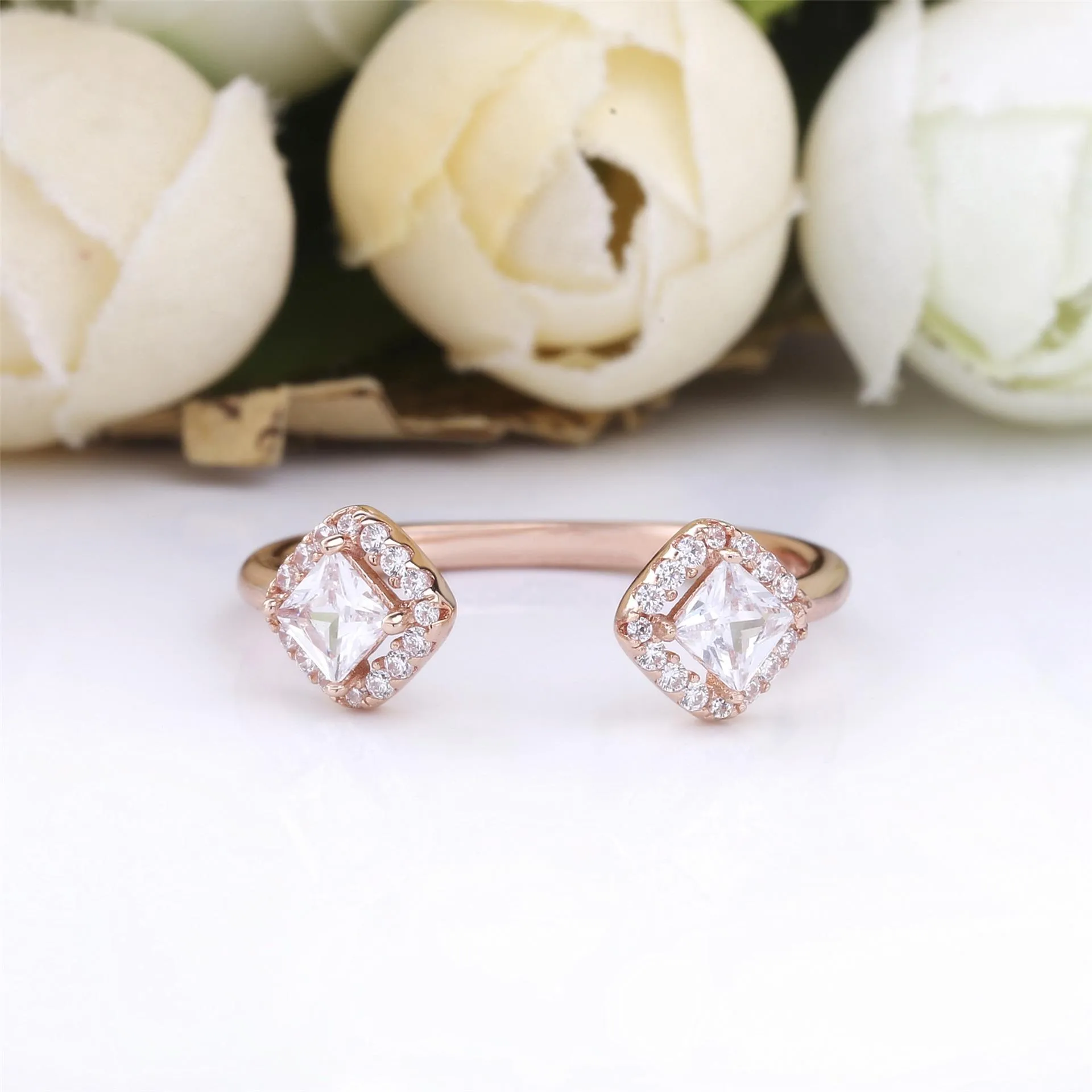 PANDORA Rose gold Square Sparkle Open Ring - 188506C01